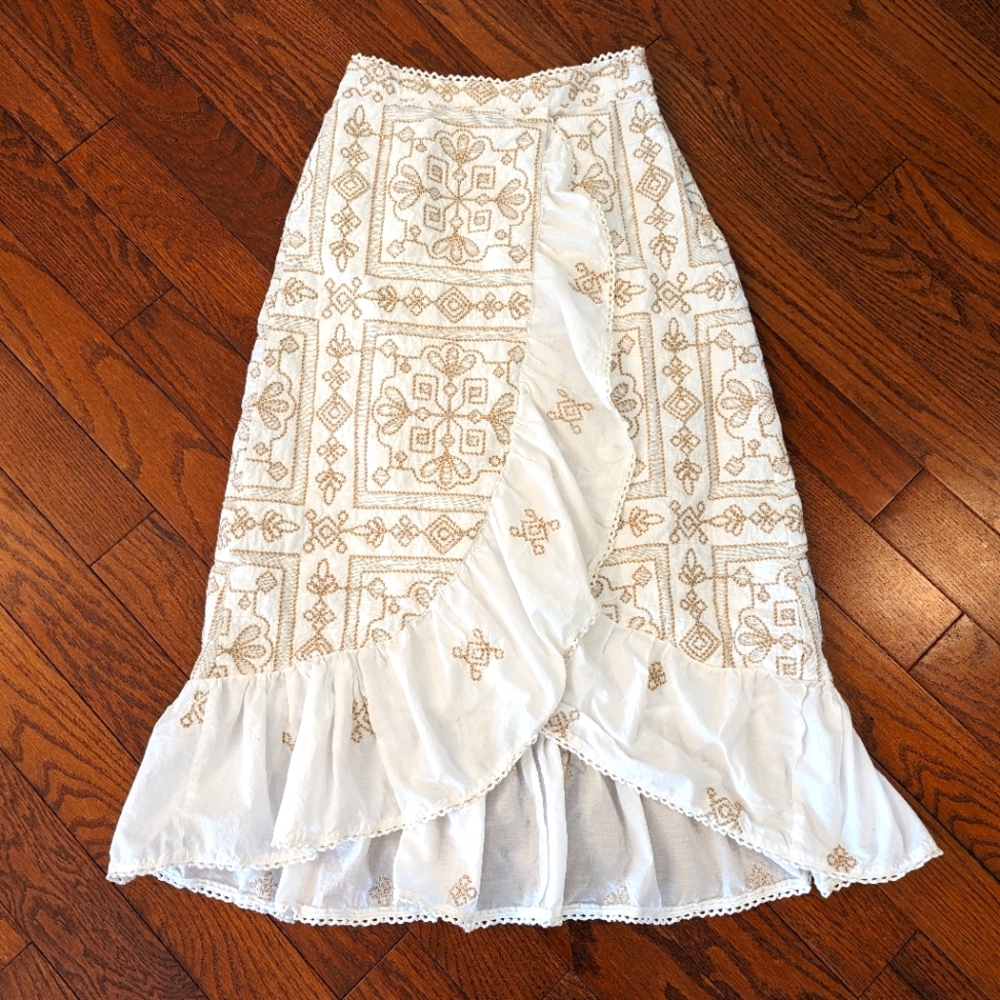 Anthropologie Magnolia Martinique Bare Embroidered Halter Skirt Size 6
